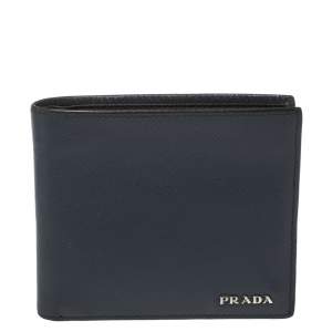 Prada Blue Saffiano Leather Bifold Wallet 