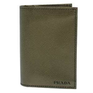 Prada Metallic Green Saffiano Leather Card Holder