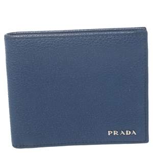 Prada Blue Leather Bifold Wallet 
