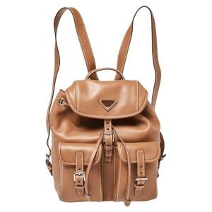 Prada Tan Leather Drawstring Backpack