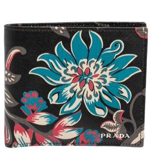 Prada Black Ramage Print Saffiano Lux Leather Bifold Wallet