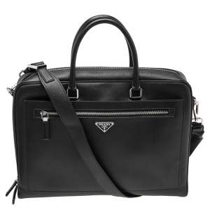 Prada Black Saffiano Travel Leather Business Bag