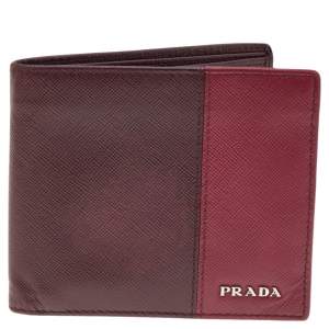 Prada Burgundy/Red Saffiano Lux Leather Bifold Wallet