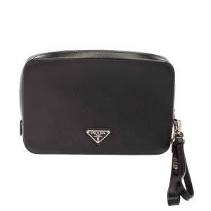Prada Black Saffiano Leather Portfolio Wristlet Clutch