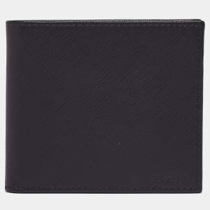 Prada Black Saffiano Metal Leather Bifold Compact Wallet