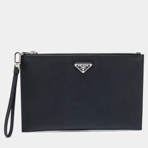 Prada Black Saffiano Leather Wristlet Pouch