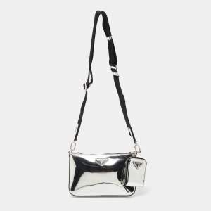 Prada Metallic Silver Leather Shoulder Bag