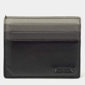 Prada Black Ombre Saffiano Metal Leather Card Holder
