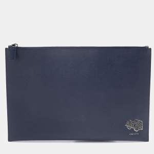 Prada Navy Blue Saffiano Leather Voyage Clutch