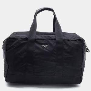 Prada Black Nylon and Saffiano Leather Duffel Bag