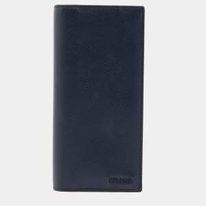 Prada Blue Saffiano Lux Leather Long Wallet