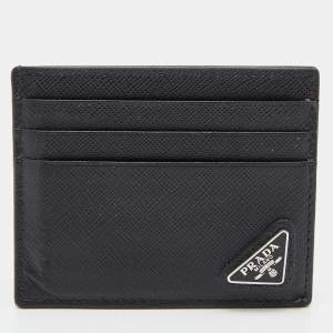 Prada Black Saffiano Metal Leather Card Holder