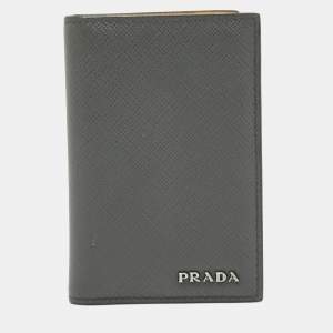 Prada Grey Saffiano Lux Leather Card Case