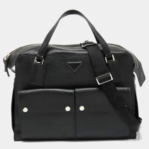 Prada Black Leather Double Pocket Briefcase Bag