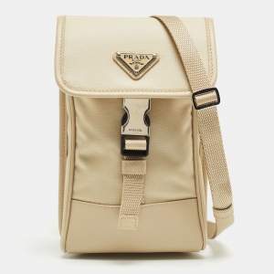Prada Beige Re-Nylon and Saffiano Leather Smartphone Case Bag