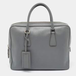 Prada Grey Saffiano Leather Briefcase