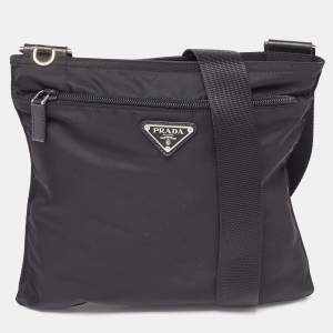 Prada Black Nylon Zip Messengers Bag