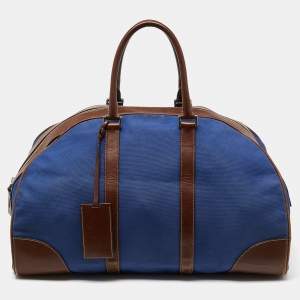 Prada Blue/Brown Canvas and Leather Weekender Bag