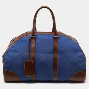 Prada Blue/Brown Canvas and Leather Weekender Bag