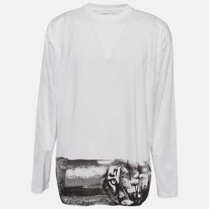 Prada White Graphic Print Cotton Knit Long Sleeve T-Shirt M