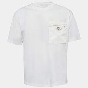 Prada White Triangle Logo Pocket Detail Cotton T-Shirt XL