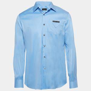 Prada Blue Stretch Cotton Long Sleeve Shirt S