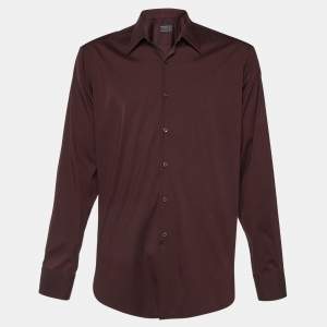 Prada Brown Stretch Cotton Long Sleeve Shirt L