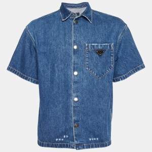 Prada Blue Denim Boxy Fit Short Sleeve Shirt S