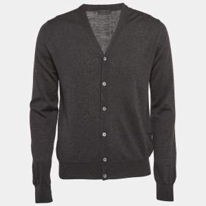 Prada Grey Wool Knit Buttoned Cardigan L