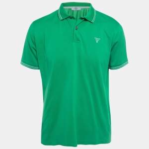 Prada Green Logo Embroidered Cotton Pique Polo T-Shirt L