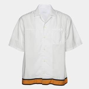 Prada White Cotton Contrast Striped Bottom Button Front Shirt M