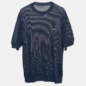 Prada Black Navy Blue Pinhole Patterned Knit Jumper S