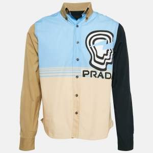 Prada Multicolor Vertigo Print Cotton Color-Block Shirt M