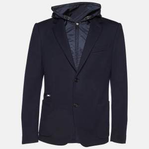 Prada Navy Blue Wool Knit Detachable Hood Jacket XL