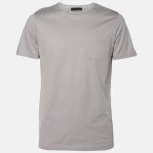 Prada Grey Cotton Logo Embroidered T-Shirt S