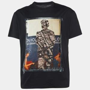 Prada Black Printed Cotton Short Sleeve T-Shirt XL