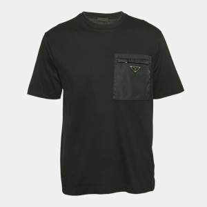 Prada Black Jersey and Re-Nylon Pocket Detail T-Shirt L