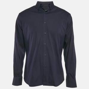 Prada Navy Blue Stretch Cotton Button Front Shirt M