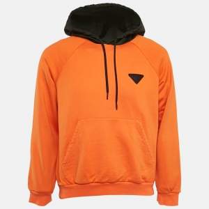 Prada Orange/Black Cotton Knit Hooded Sweatshirt M