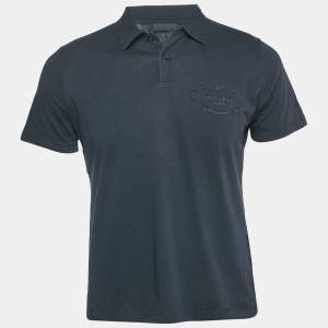 Prada Navy Blue Logo Embroidered Cotton Polo T-Shirt M