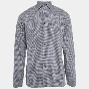 Prada Blue Checks Cotton Long Sleeve Shirt XXL