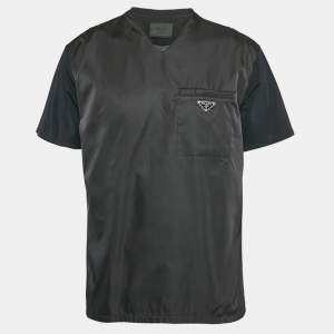 Prada Black Cotton Patch Pocket Detail V-Neck T-Shirt L