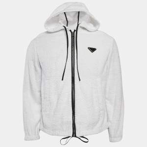 Prada White Terry Enamel Detail Metal Logo Zip-Up Hoodie Jacket S