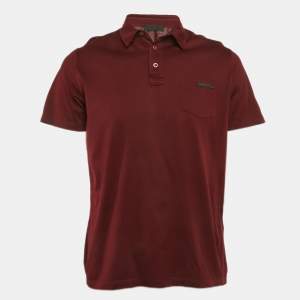Prada Burgundy Cotton Jersey Polo T-Shirt L