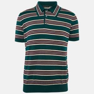 Prada Green Striped Jersey Polo T-Shirt XL