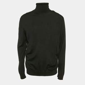 Prada Black Logo Intarsia Wool Knit High Neck Sweater XXL