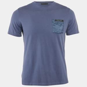 Prada Blue Knit Pocket Detail Crew Neck T-Shirt S