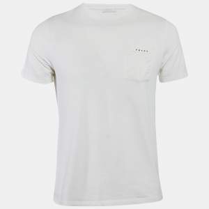 Prada White Cotton Knit Pocket Detail Crew Neck T-Shirt S