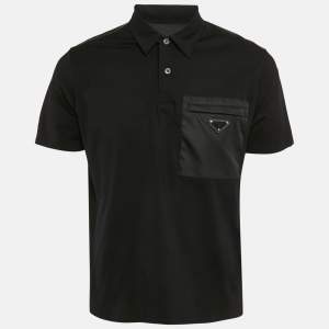 Prada Black Jersey and Re-Nylon Patch Pocket Detail Polo T-Shirt L