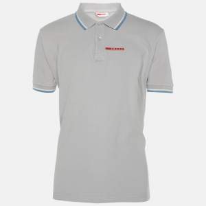 Prada Grey Cotton Pique Polo T-Shirt L